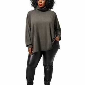 3X Cut Loose Black High Turtleneck Dolman Sleeve Top‎ | Curved Hem | Lagenlook